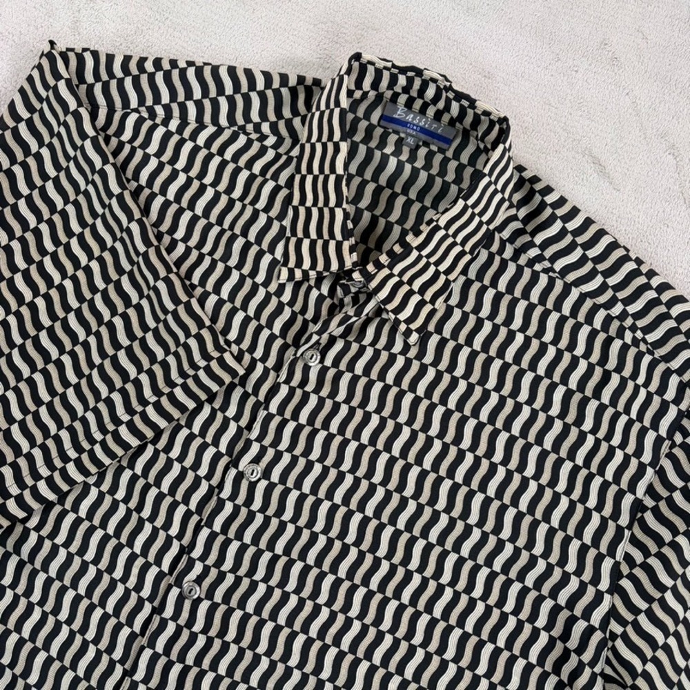 Vintage Bassiri Uomo Geometric Shirt in Black Multi Men XL Metal Buttons USA